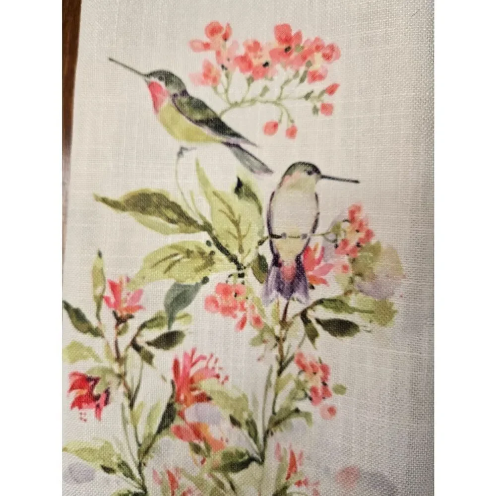 Hummingbird Floral Kitchen Tea Towels - White Set Of Two